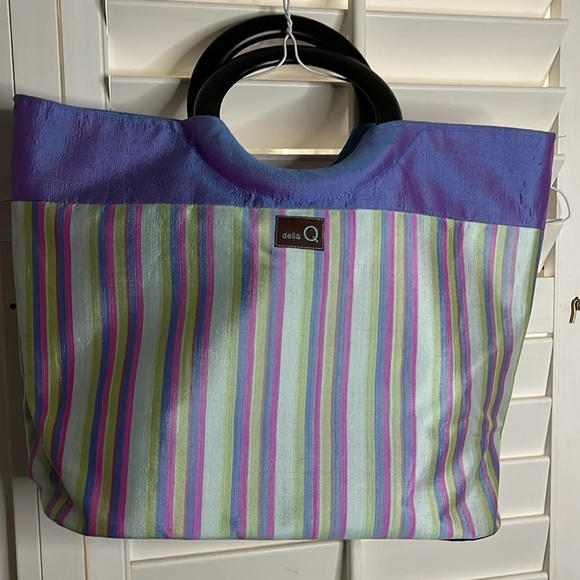 Della Q Silk striped small handbag purse‎ tote - Picture 5 of 9